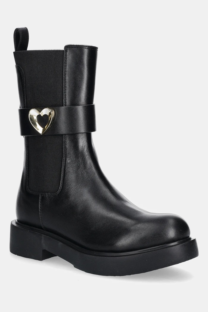 Love Moschino botki skórzane płaski czarny JA24044G1NIA0000