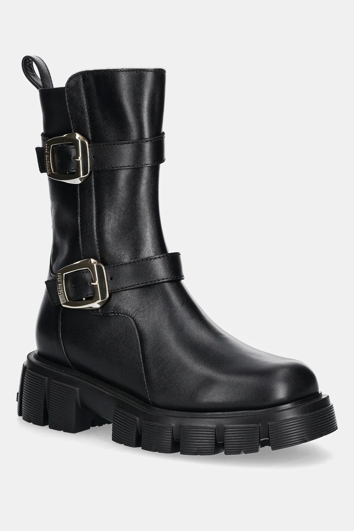 Kožené členkové topánky Love Moschino usňová koža čierna JA24095G1NIA0000