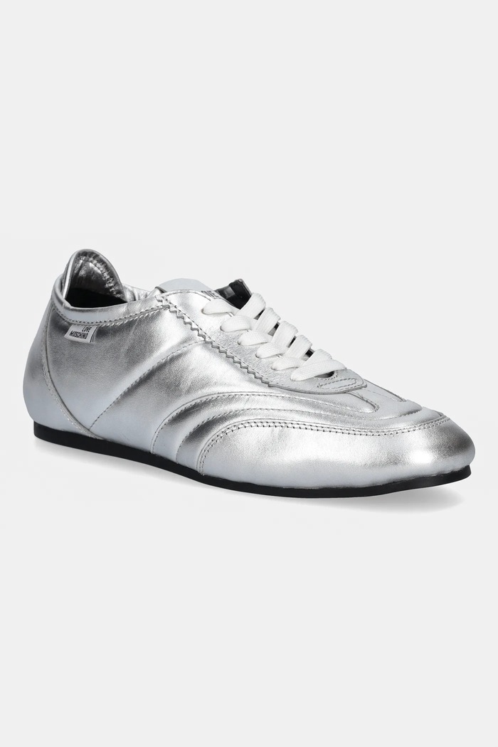 Love Moschino sneakersy skórzane płaska srebrny JA10201G1NIF0902