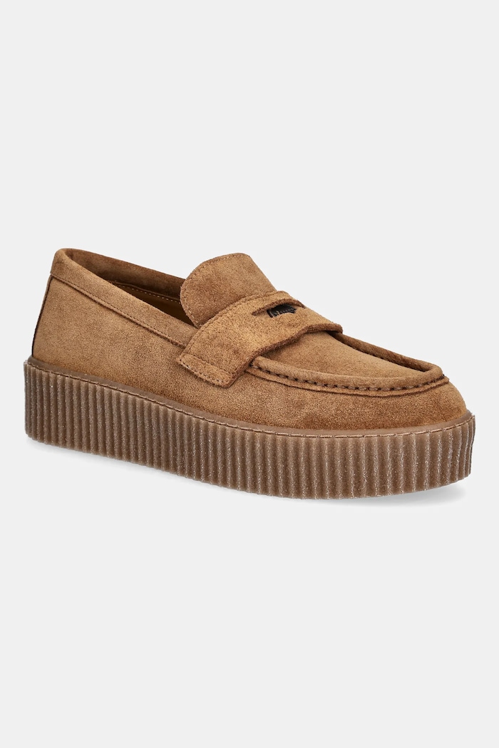 Μοκασίνια σουέτ Weekend Max Mara Kapokloafer ίσια πλατφόρμα καφέ 2525526054600.AMBER.BR