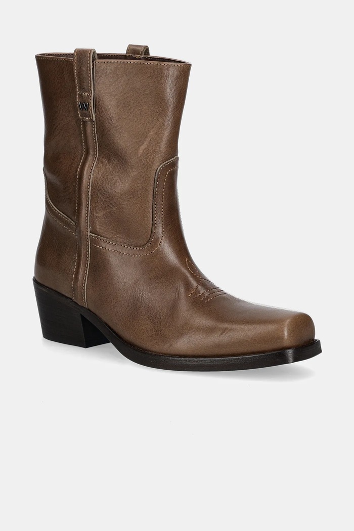 Weekend Max Mara stivaletti alla caviglia in pelle Ranch pelle fiore marrone 2525796034600.MUD
