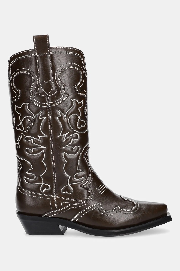 Каубойски ботуши GANNI Mid Shaft Embroidered Western Boot Oleatex S3112 кафяв AW25
