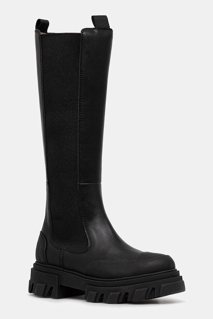 GANNI kozaki Cleated High Chelsea Boot tekstylny czarny S3240