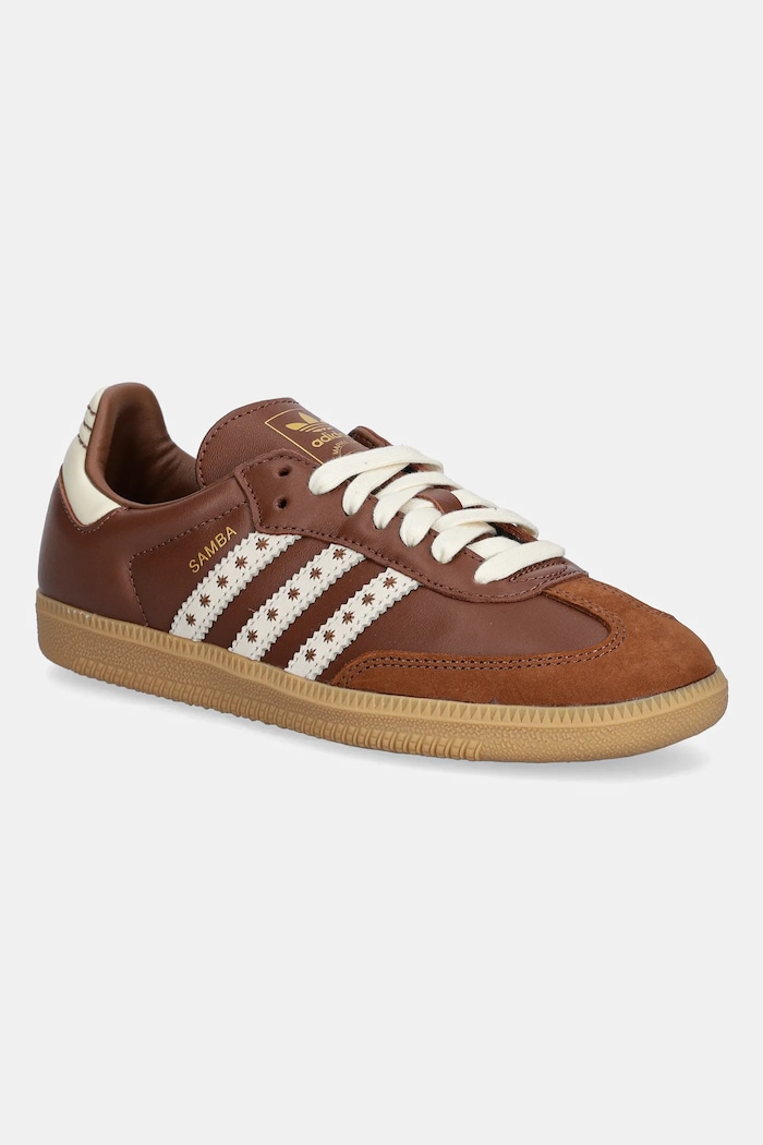 Kožené tenisky adidas Originals Samba OG plochá hnedá JR8821