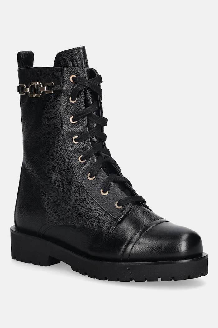 Δερμάτινα workers Twinset φλατ μαύρο 252TCP150.00006