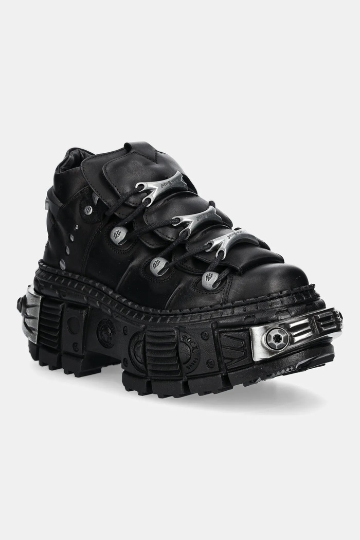 Δερμάτινα sneakers New Rock Crust Negro, Tank Casco Negro Power πλατφόρμα μαύρο M.WALL106.S10