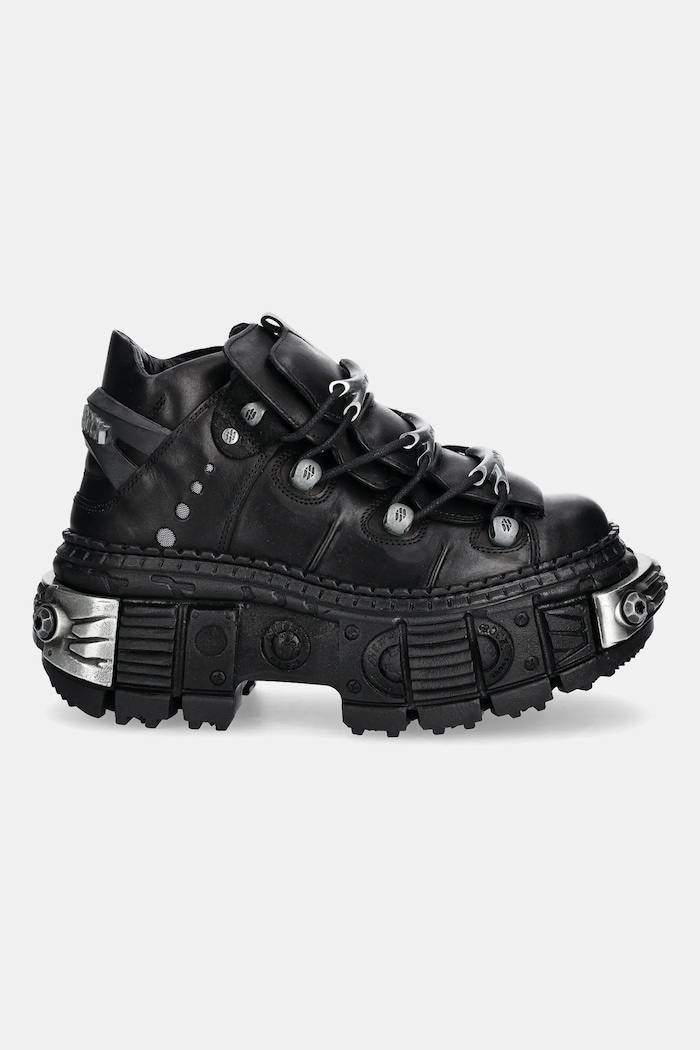 Δερμάτινα sneakers New Rock Crust Negro, Tank Casco Negro Power M.WALL106.S10 μαύρο AW25