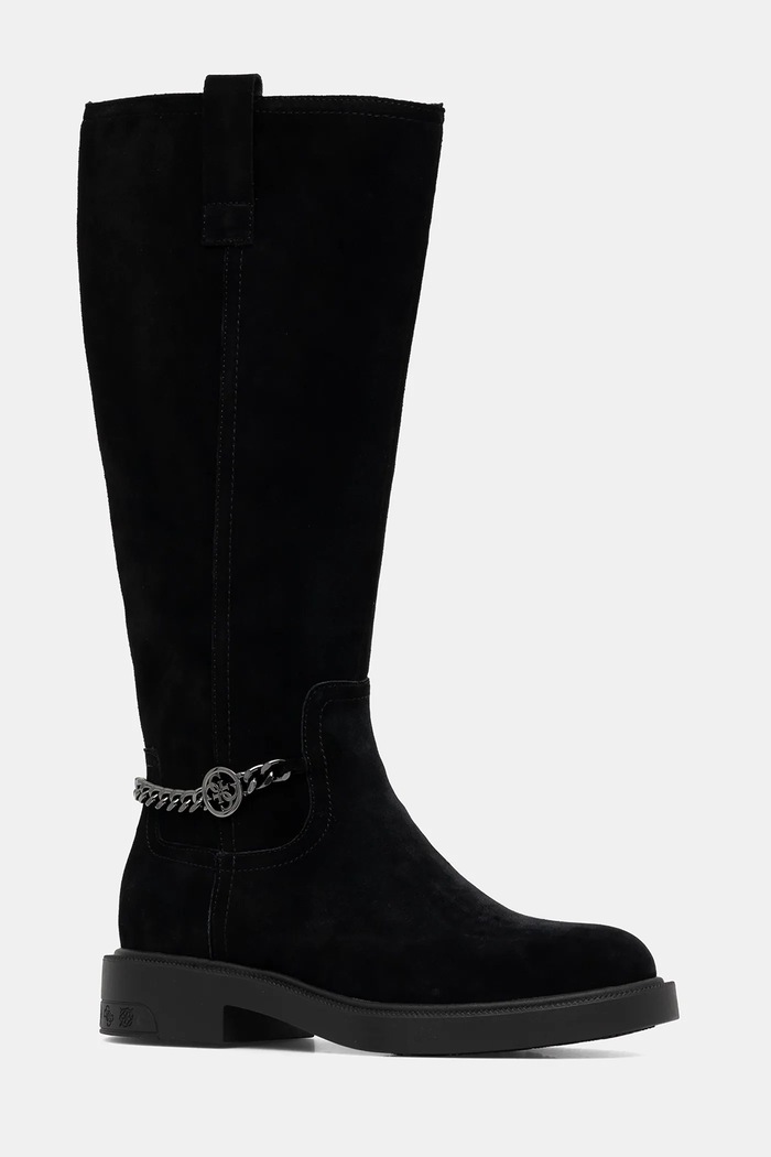 Guess kozaki zamszowe FYONAL2 płaski czarny FLFYN2.LEA11.BLACK