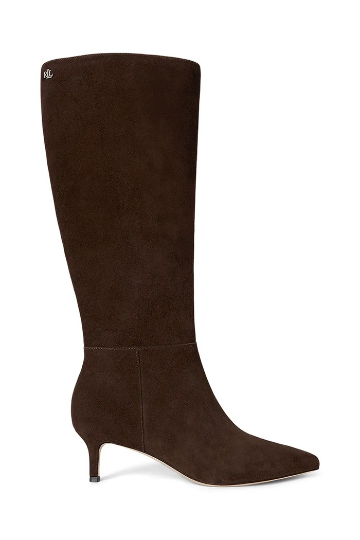 Lauren Ralph Lauren csizma velúrból Mckay Tl Hl tűsarok barna 802967811004.200