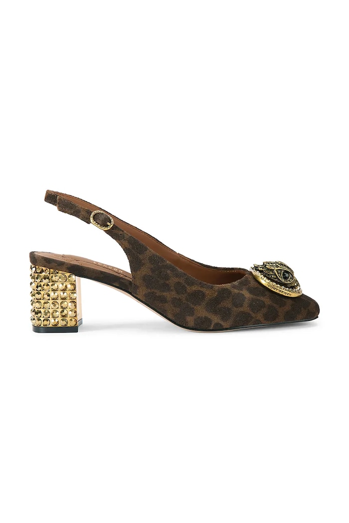 Kurt Geiger London czółenka zamszowe Chelsea Block Slingback słupek brązowy 3415035289