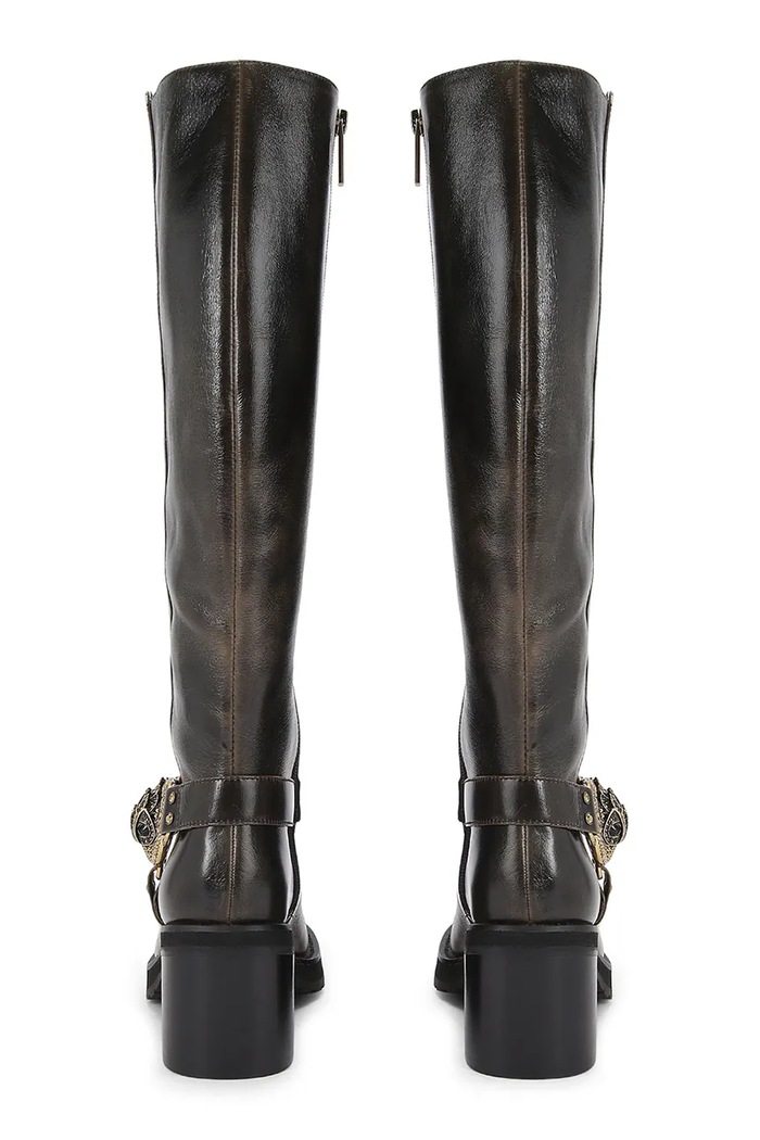 Obuwie Kurt Geiger London kozaki skórzane Chelsea Mid Knee Biker 5028935189 brązowy