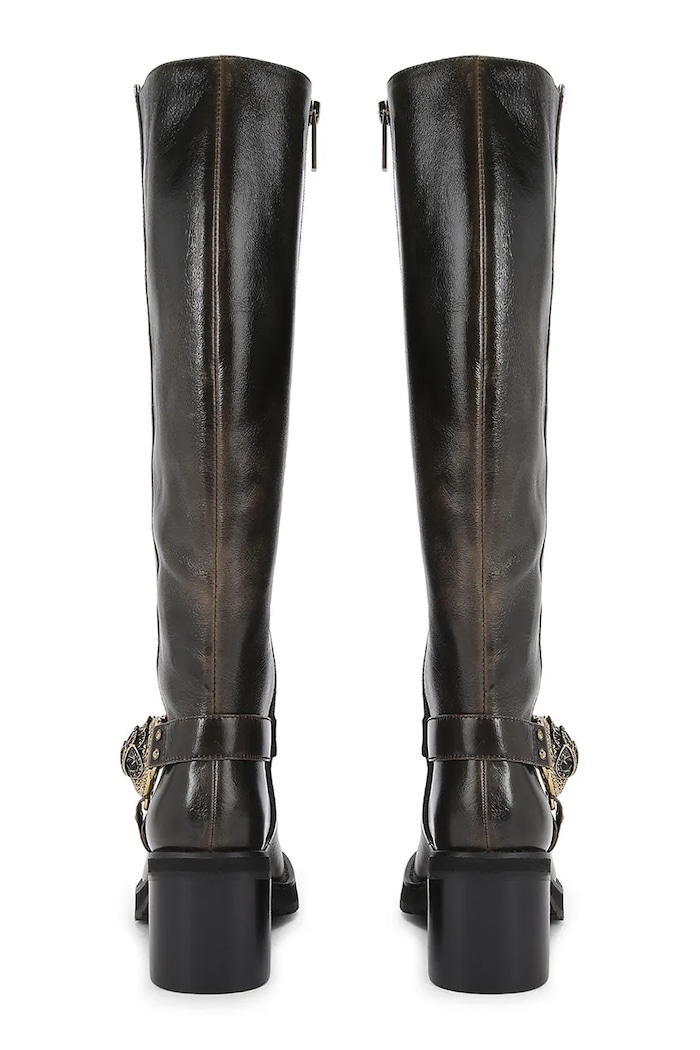Obuwie Kurt Geiger London kozaki skórzane Chelsea Mid Knee Biker 5028935189 brązowy