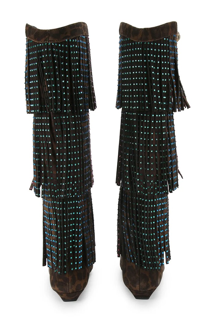 Obuwie Kurt Geiger London kozaki zamszowe Western Fringe Pull On 5030035289 brązowy