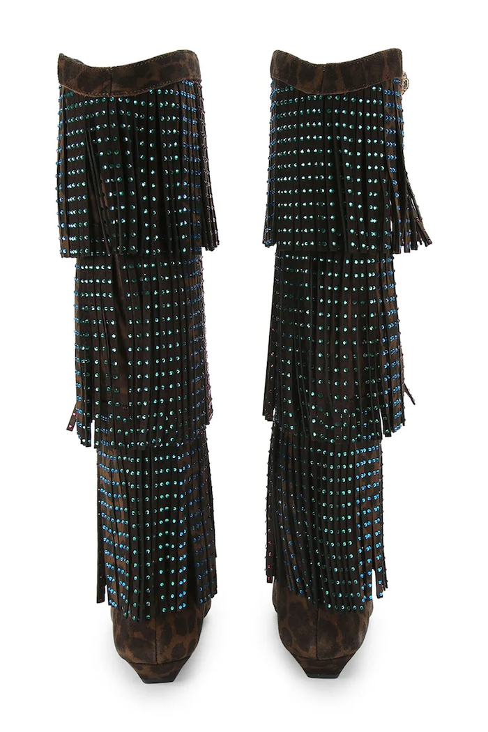 Obuwie Kurt Geiger London kozaki zamszowe Western Fringe Pull On 5030035289 brązowy