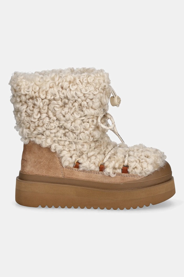 Snehule Tory Burch Mellow Shearling Lace Up Boot 170577.200 béžová AW25