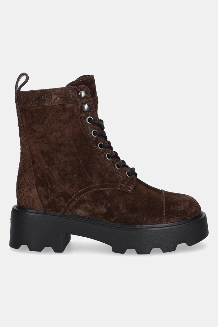 Tory Burch Bocanci din piele întoarsă T Monogram Lug Ankle Boot 178110.200 maro AW25