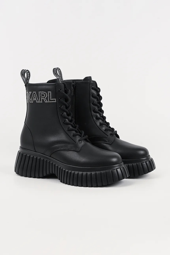 Kožené kotníkové boty Karl Lagerfeld KREEPER WEDGE KL44475.000 černá AW25