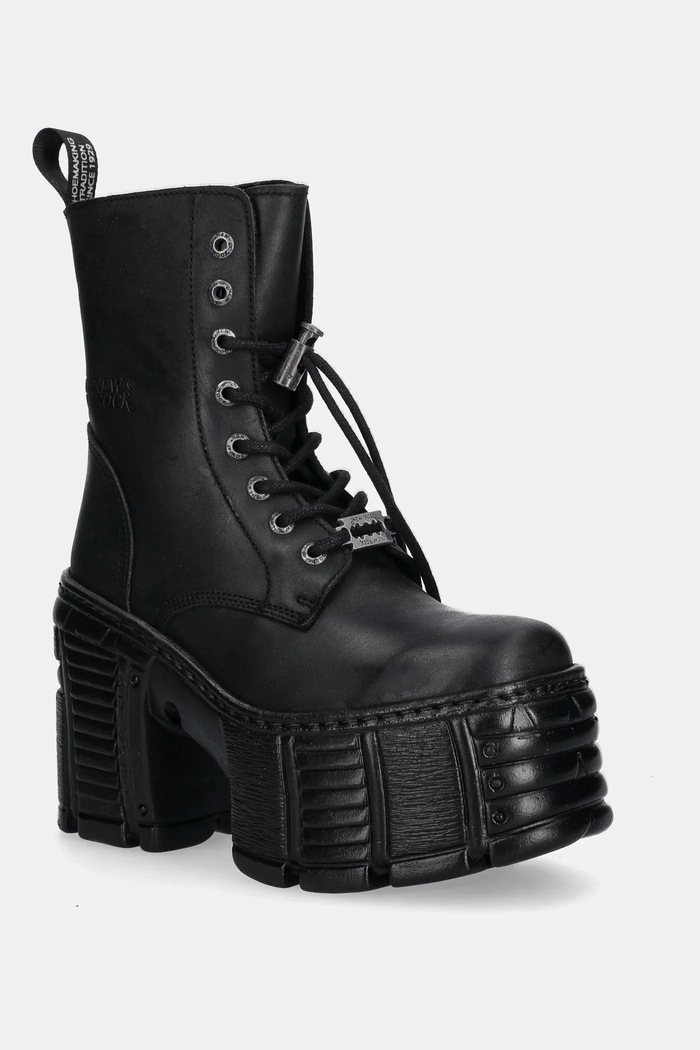 New Rock botki skórzane CRUST NEGRO, TOWER MAX słupek czarny M.TM001.C2