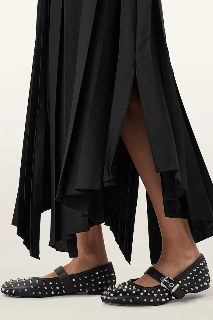 Usnjene balerinke AllSaints HOLLY STUD SHOE W040FD