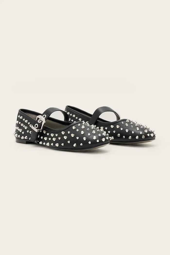 Usnjene balerinke AllSaints HOLLY STUD SHOE W040FD črna AW25