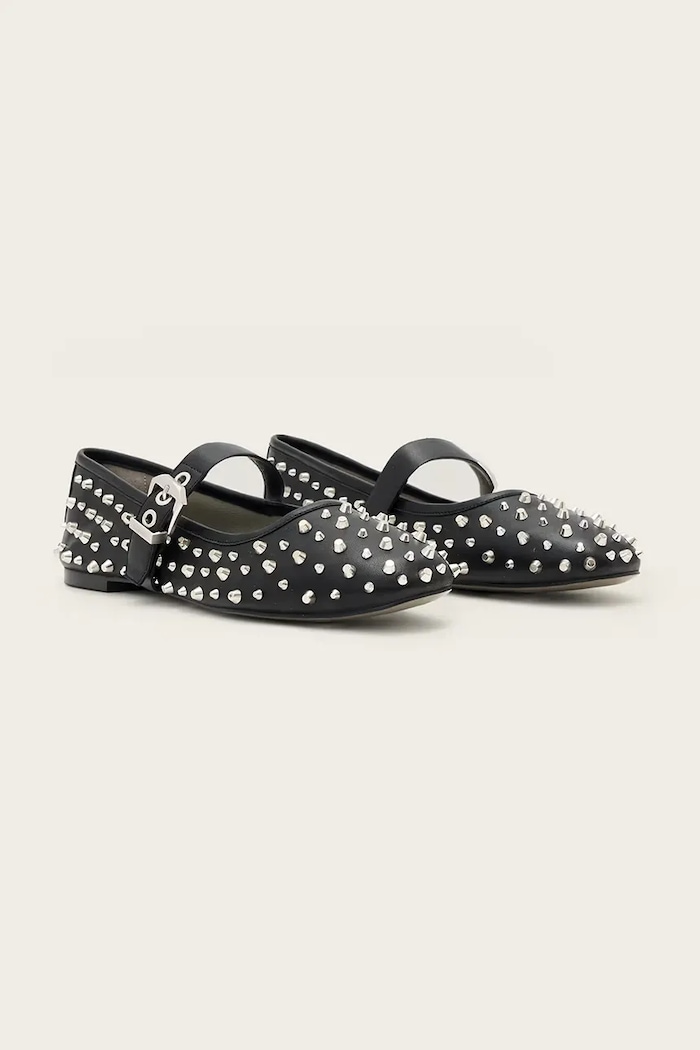 Usnjene balerinke AllSaints HOLLY STUD SHOE W040FD črna AW25