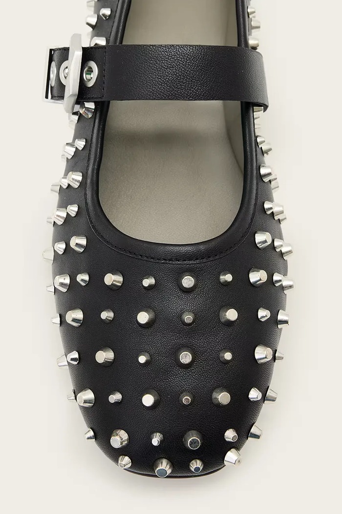 Usnjene balerinke AllSaints HOLLY STUD SHOE W040FD črna