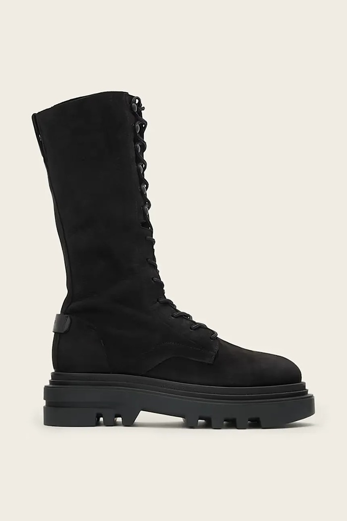Gležanjače od nubuk kože AllSaints Jay Boot na vezanje crna W062FD