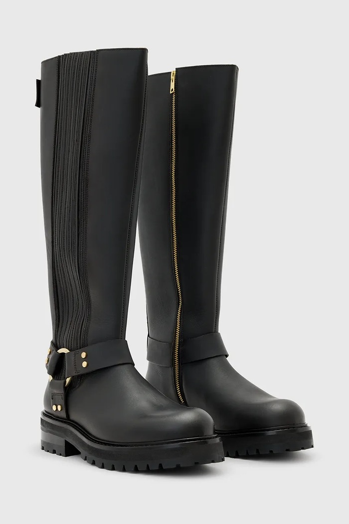 Δερμάτινες μπότες AllSaints MADDIE HIGH BOOT W185FB μαύρο AW25