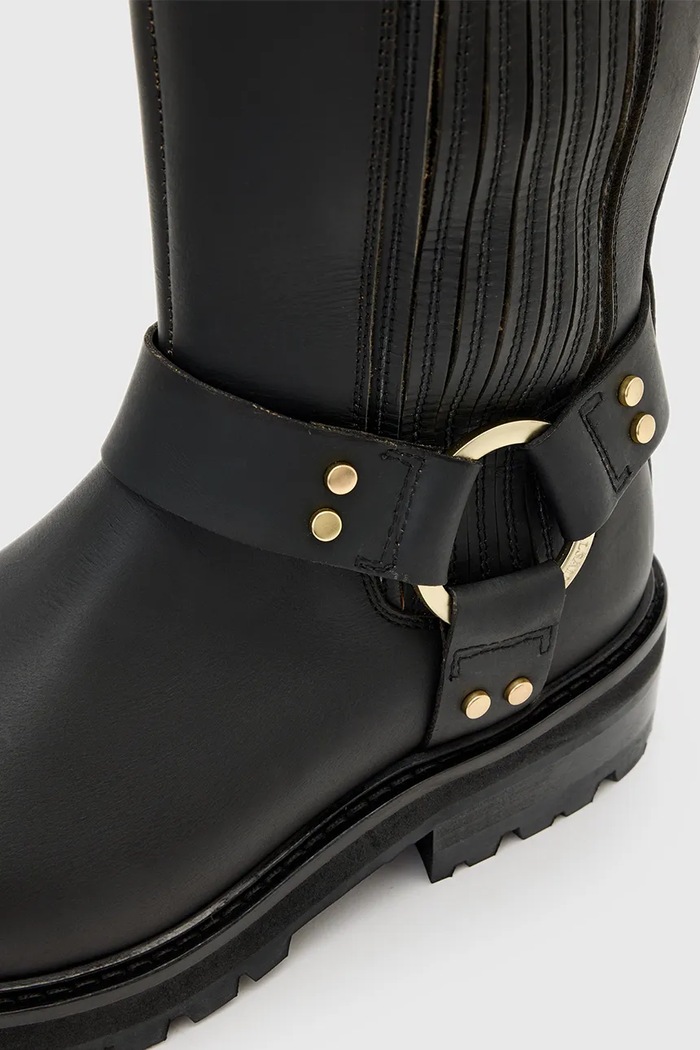 Δερμάτινες μπότες AllSaints MADDIE HIGH BOOT μαύρο W185FB