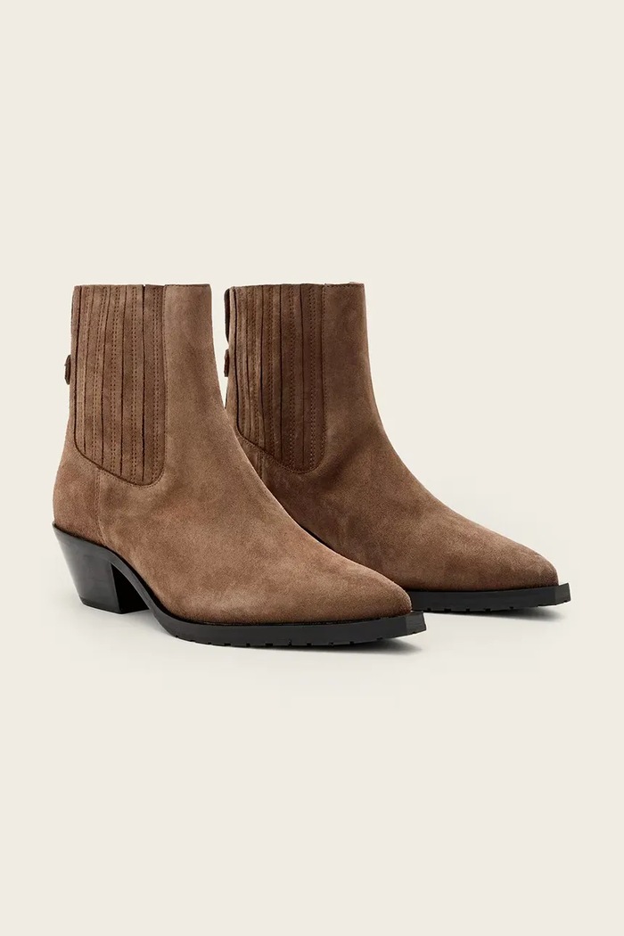 AllSaints Gležnjače od brušene kože AllSaints Marcie Suede Boot W018FD smeđa AW25