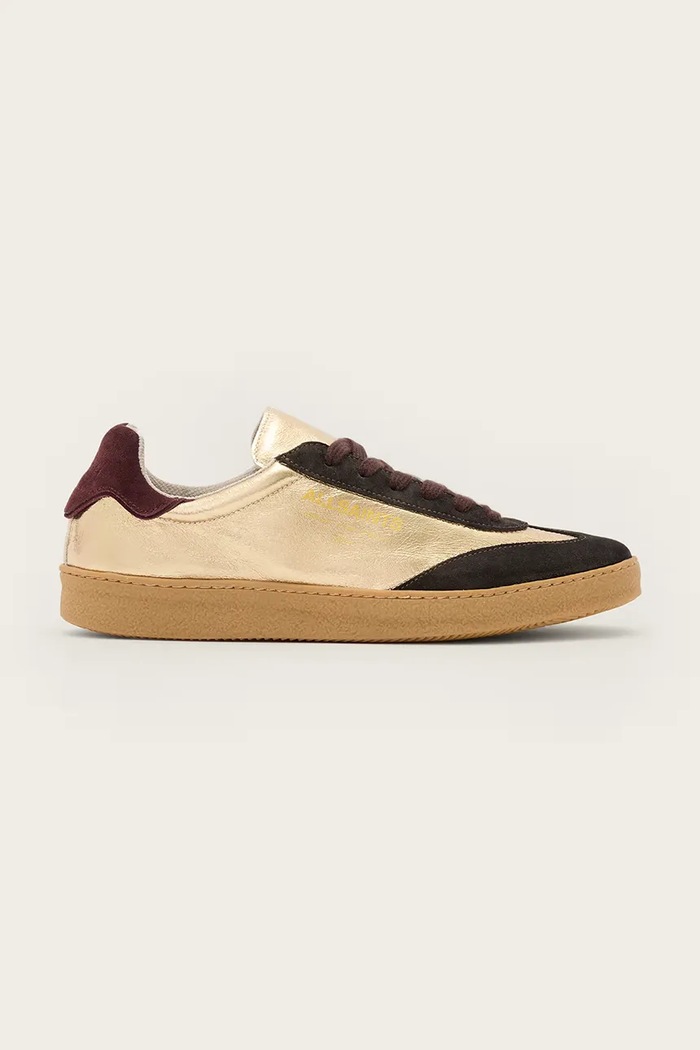 AllSaints sneakersy skórzane Thelma Metallic Sneaker skóra zamszowa złoty W072FB.GLD