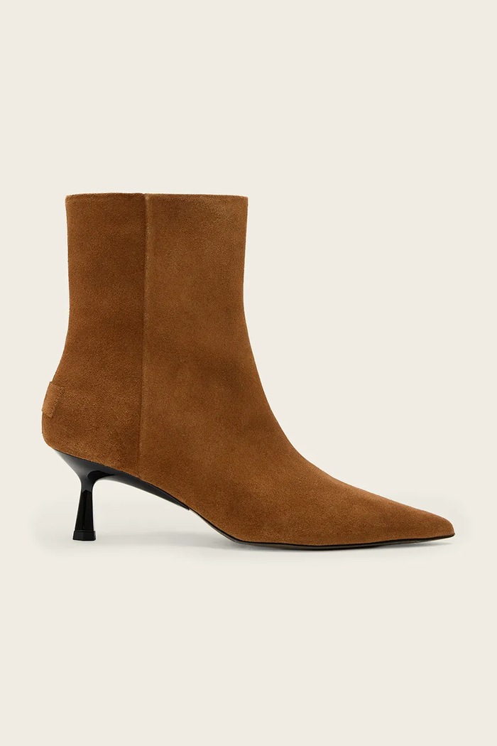 Gležnječe od brušene kože AllSaints Vivian Suede Boot na patentni zatvarač smeđa W009FD