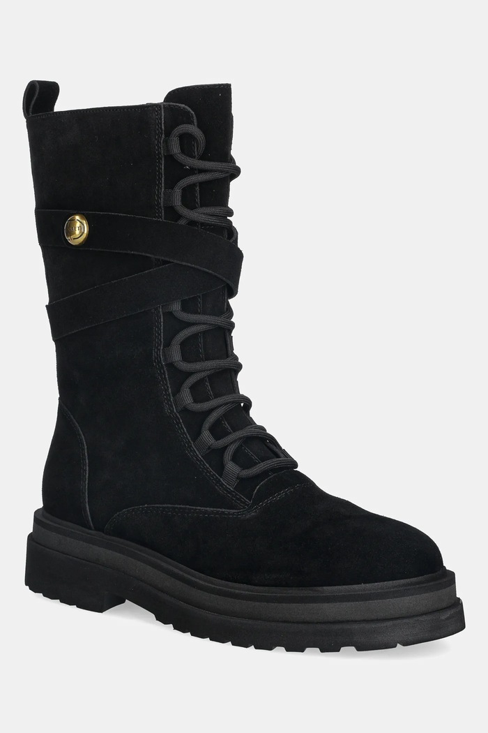 Twinset velúr bokacsizma lapos fekete 252TGT050.00006