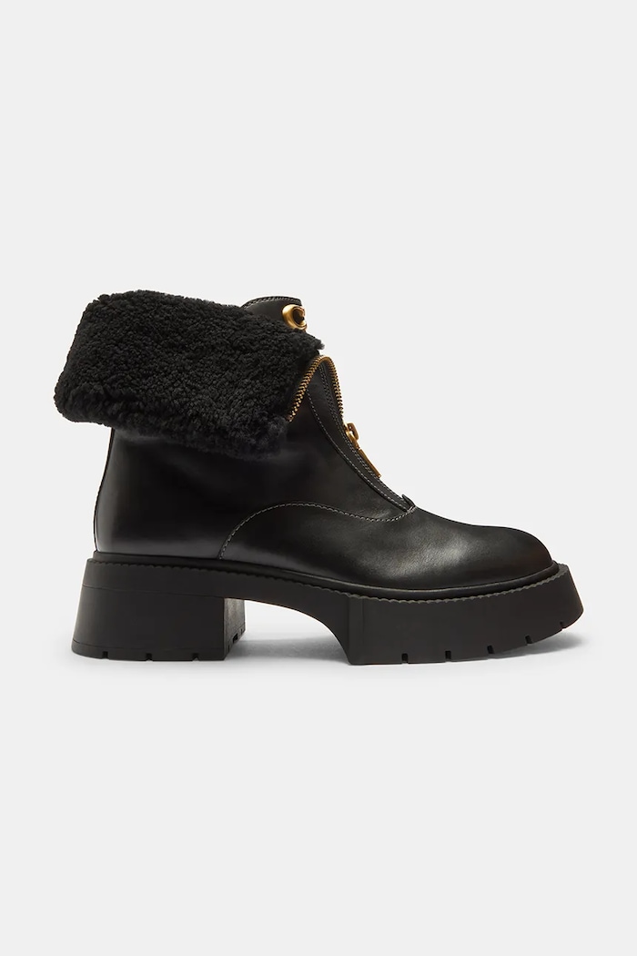 Gležnjače Coach Leah Platform zrnata koža crna CCH86.BLK