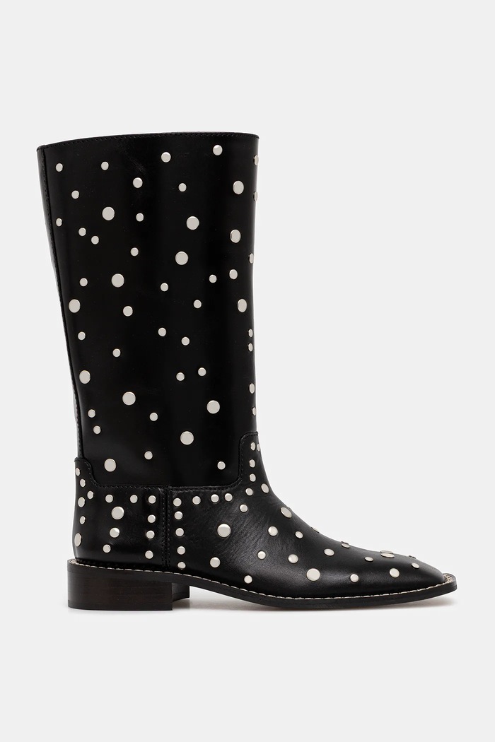 Кожаные полусапожки Wales Bonner Studded Boot WBW45001A.22020.999 чёрный AW25