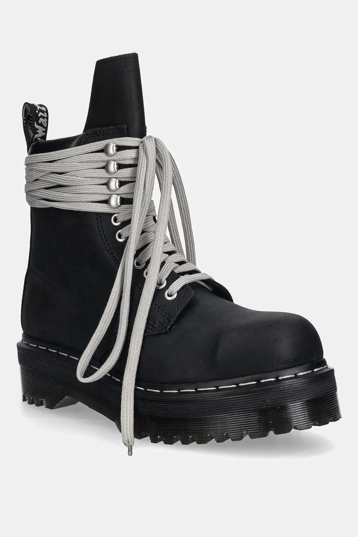 Rick Owens DRKSHDW leather biker boots x Dr. Martens Quad Sole Steel Toe Boot grain leather black DW02E6813.9001