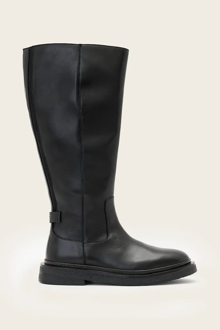 Kožené čižmy AllSaints Escher Rider Boot usňová koža čierna W083FD