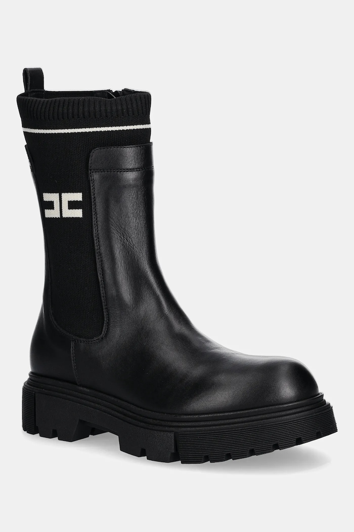 Elisabetta Franchi cizme chelsea din piele pentru copii neizolat negru F4A5.E0424