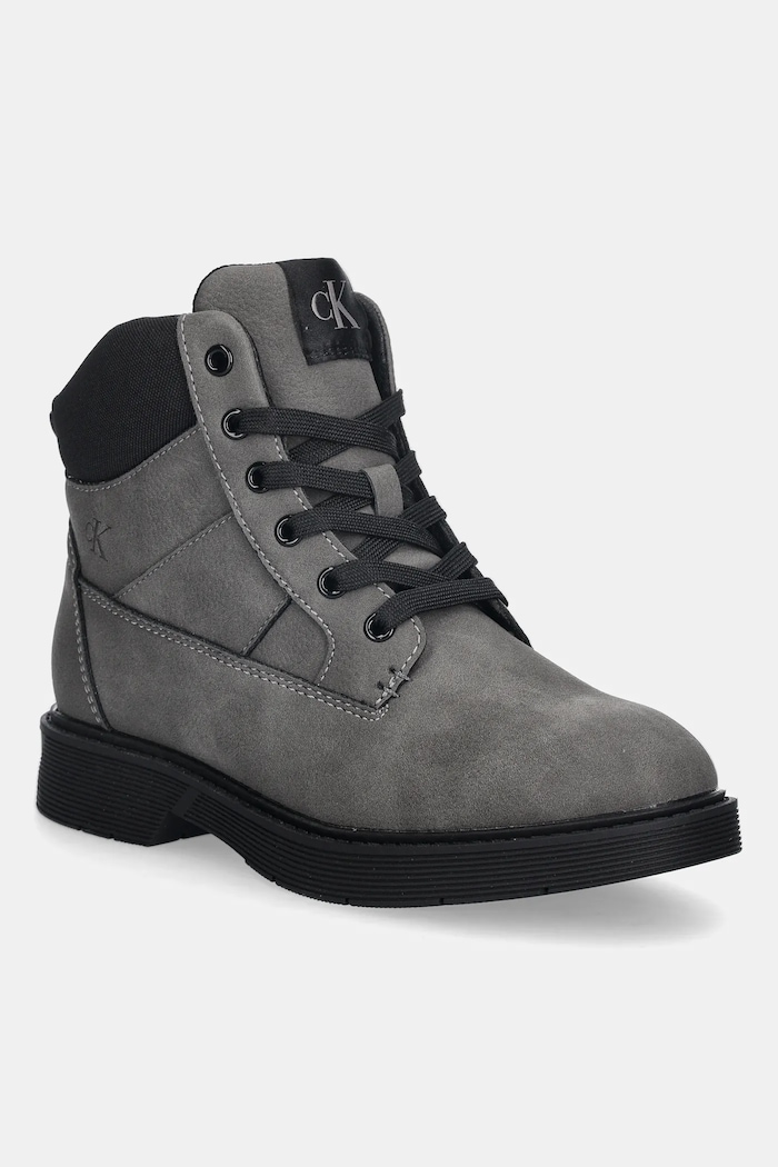 Calvin Klein Jeans bocanci copii cu snur gri V3X5.83188.30.34