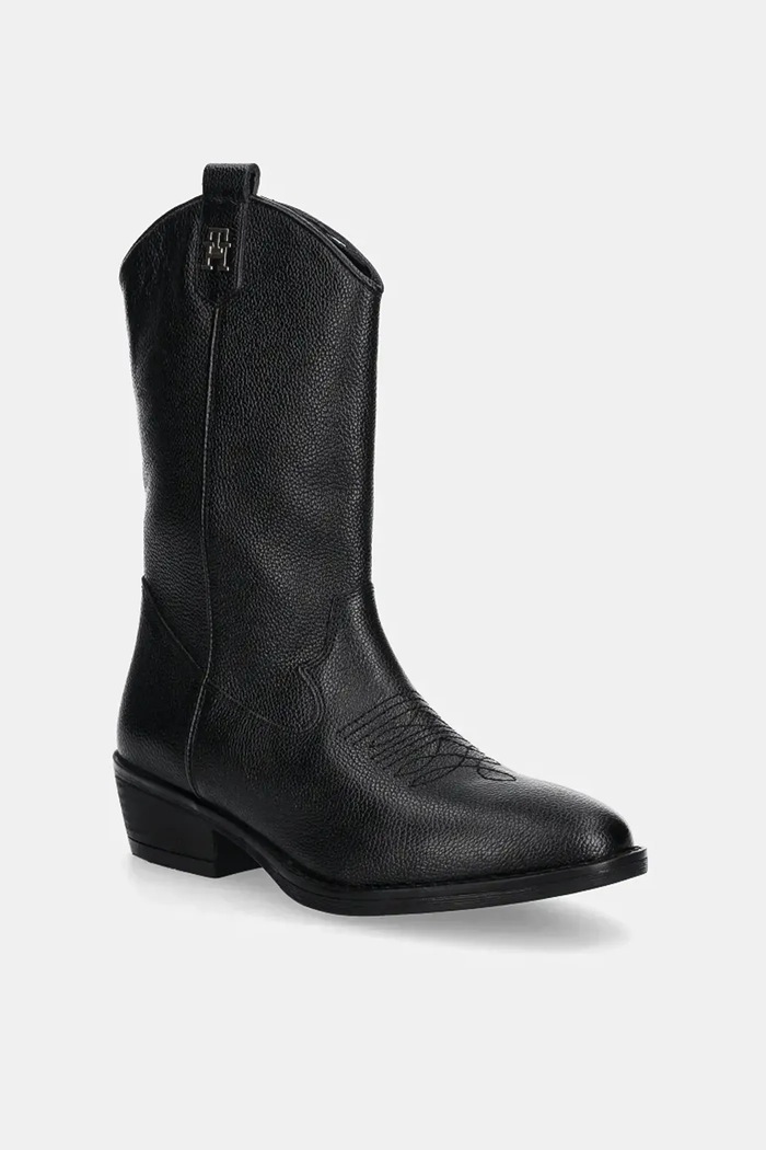 Detské kožené kovbojské topánky Tommy Hilfiger T3A6.34040 čierna