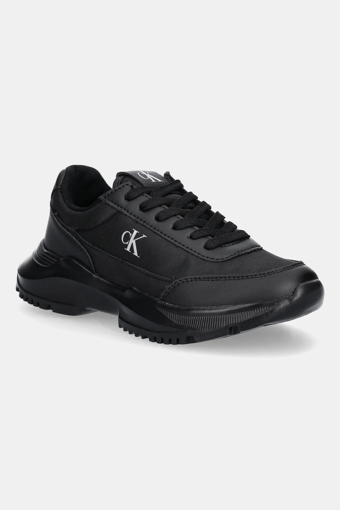 Calvin Klein Jeans scarpe da ginnastica per bambini finta pelle fiore nero V3A9.83105