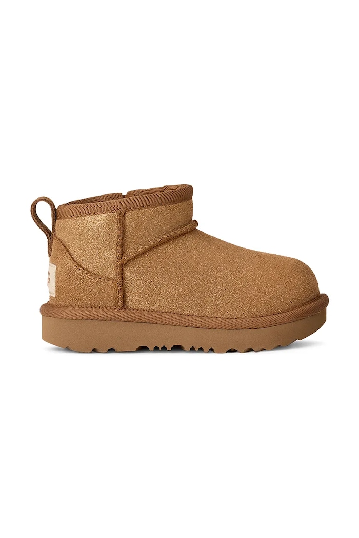 Παιδικές χειμερινές μπότες σουέτ UGG CLASSIC ULTRA MINI DAZZLE με φερμουάρ καφέ 1171291T