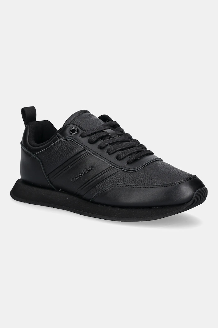 Superge Calvin Klein LOW PROF RUNN LACEUP TAPE Zrnato usnje črna HM0HM01897
