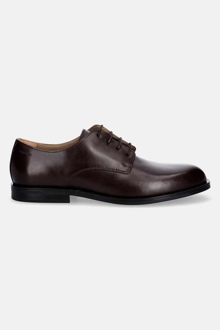 Calvin Klein półbuty męskie skórzane ESS RUBBER DERBY LTH HM0HM02056 brązowy SS26