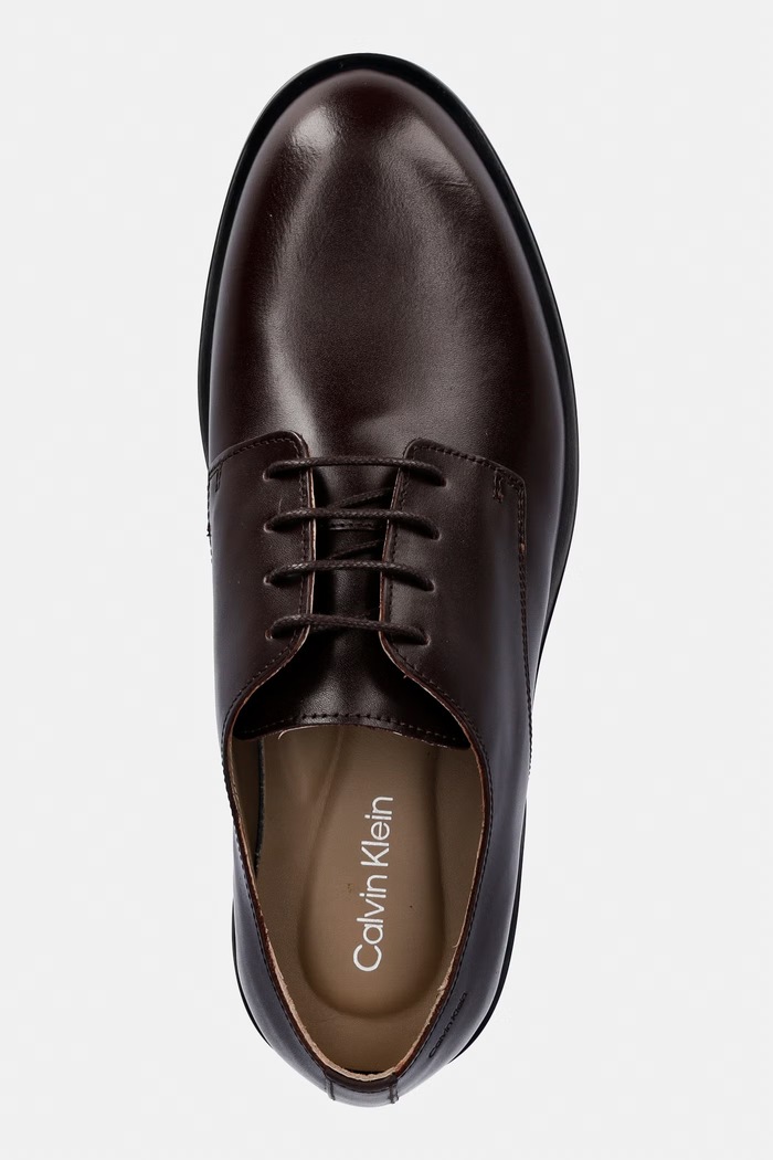 Calvin Klein półbuty męskie skórzane ESS RUBBER DERBY LTH brązowy HM0HM02056