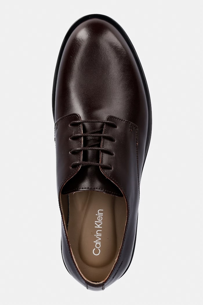Calvin Klein półbuty męskie skórzane ESS RUBBER DERBY LTH brązowy HM0HM02056