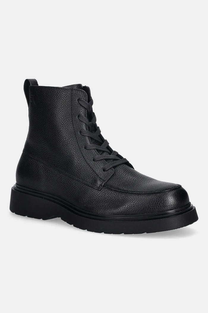 Kožené členkové topánky Calvin Klein COMBAT ESS LACE UP APRON LTH W nezateplené čierna YM0YM01375