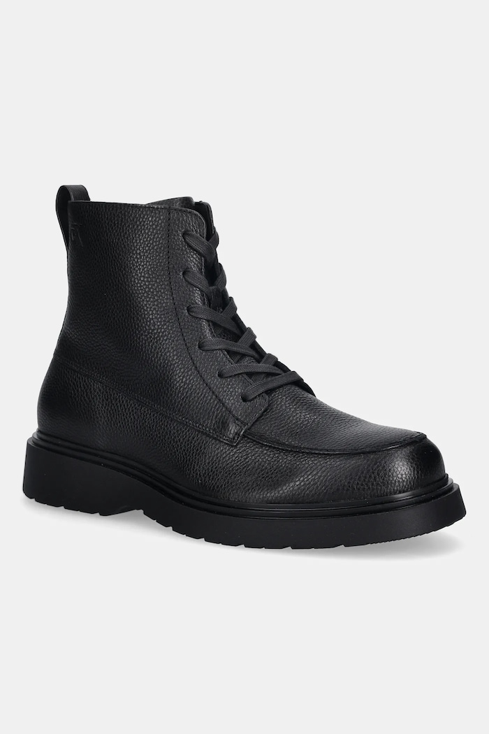 Kožené členkové topánky Calvin Klein COMBAT ESS LACE UP APRON LTH W nezateplené čierna YM0YM01375