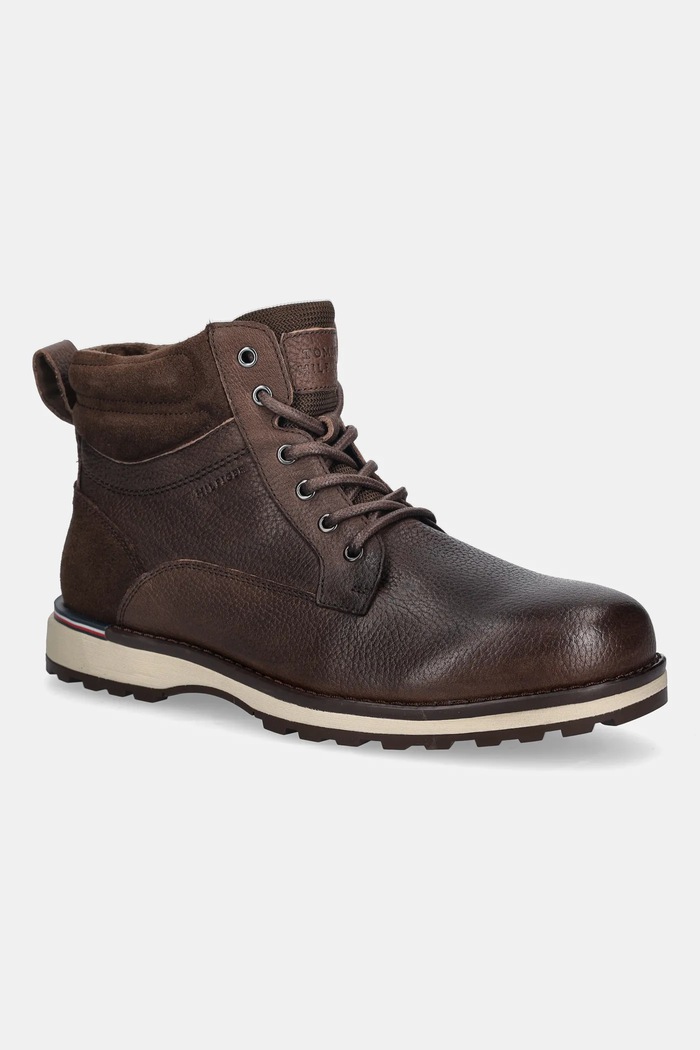 Kožená obuv Tommy Hilfiger CORPORATE W LTH LACE BOOT usňová koža hnedá FM0FM05606