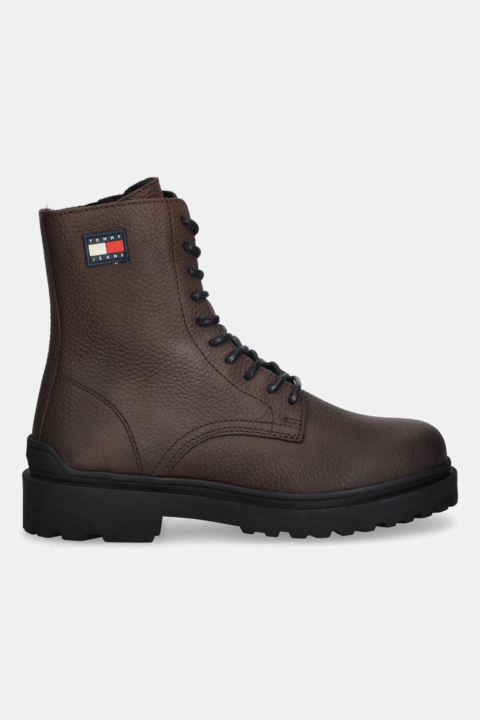Kožená obuv Tommy Jeans TJM LACE UP TUMBLED HIGH EM0EM01631 hnedá NC25